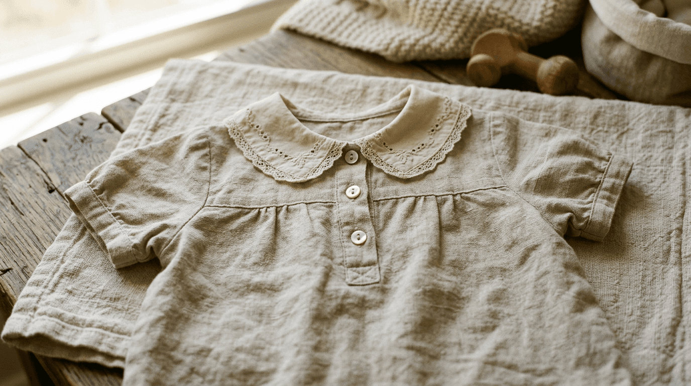 Close up of a hand-stitched Peter Pan collar